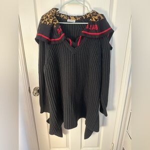 Balenciaga Black Knit Cardigan with Leopard Collar